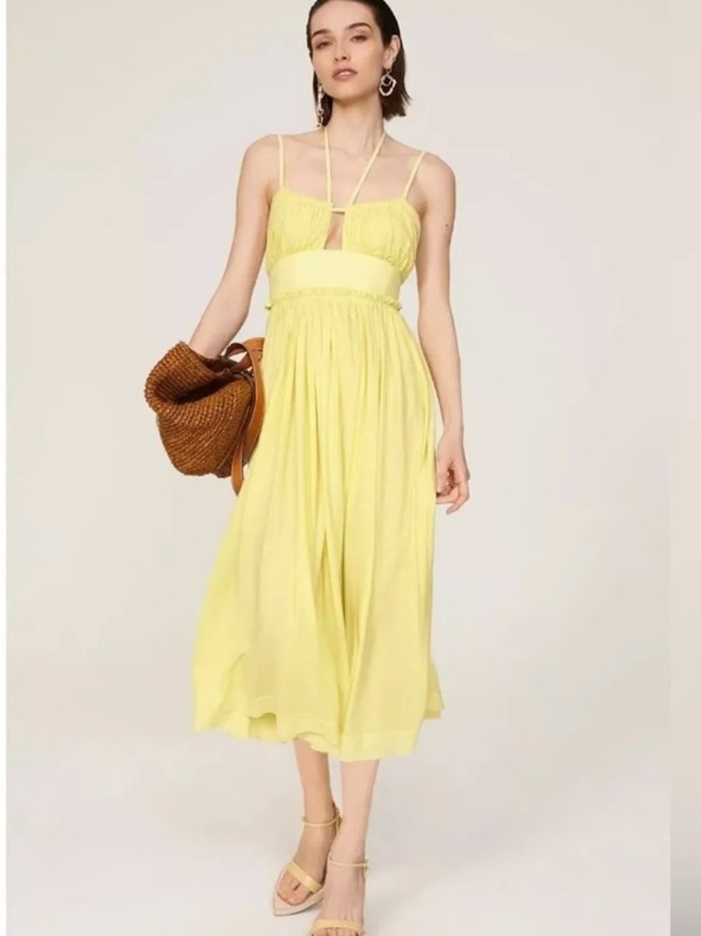Ulla Johnson Freya Keyhole Midi Cotton Sundress, Butter Yellow, 0, EUC